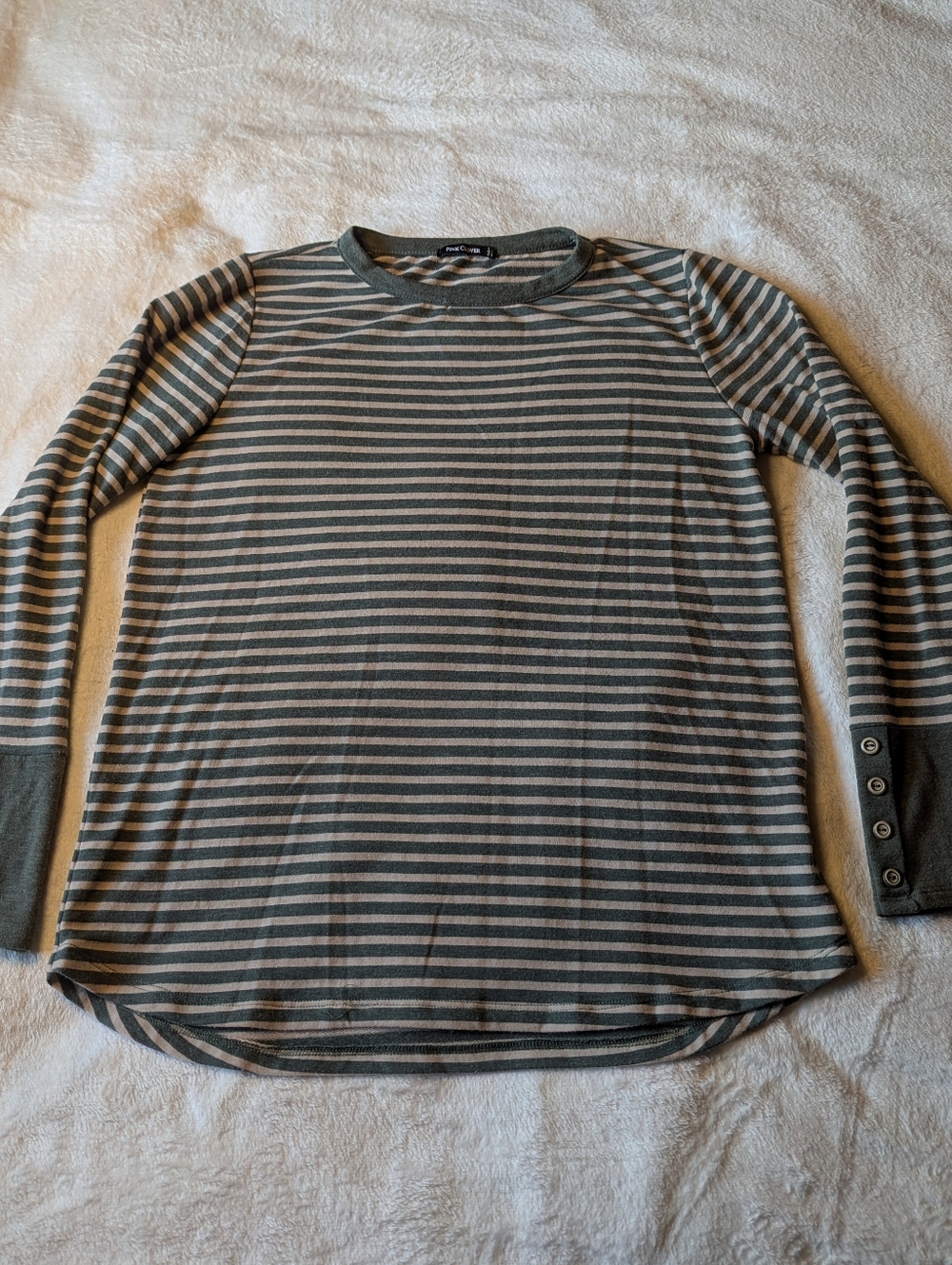 Pink Clover Olive & Cream Striped Long-Sleeve Crewneck